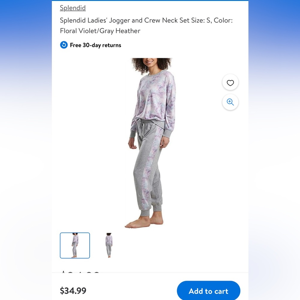 Splendid ladies jogger and crew neck set